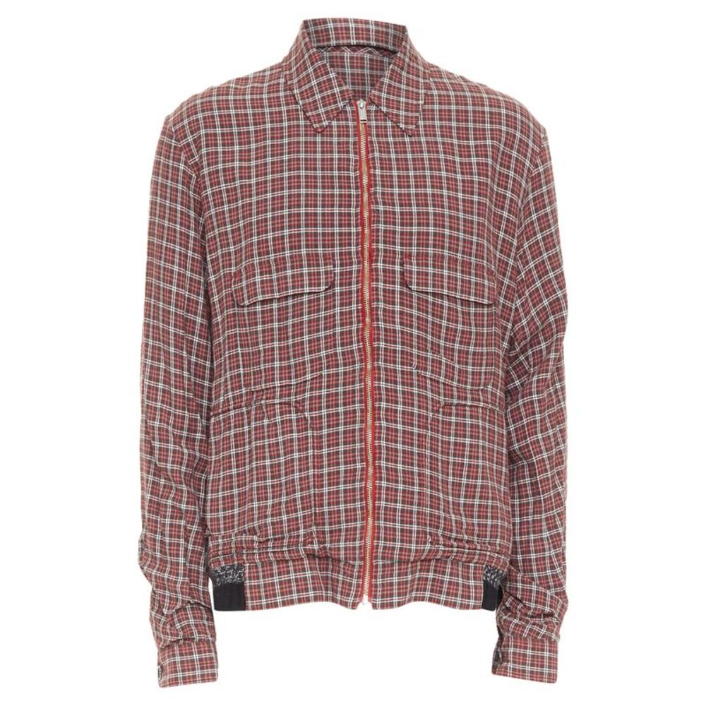 UNDERCOVER red green grey plaid check wool rib zip bomber shirt JP4 XL